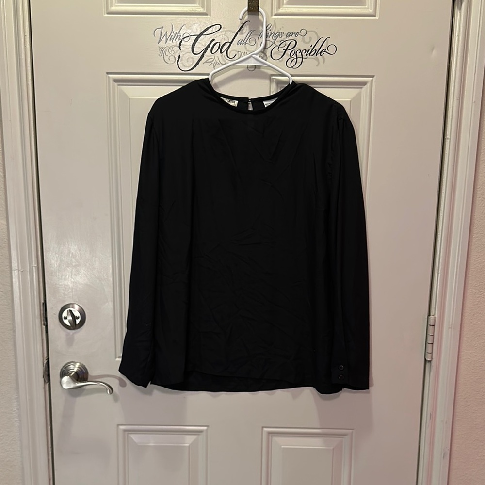 Vintage Regina Porter Black, Polyester, Long Sleeve Blouse / size 14 / box 32-34